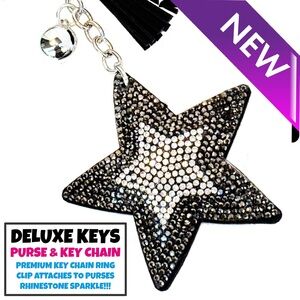 DeLuxe Keys Rhinestone Keychain/Purse Chain-Black Star A